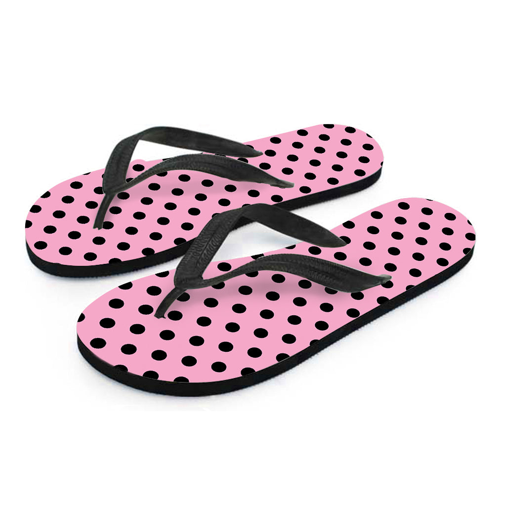 Pink And Black Polka Dot Pattern Print Flip Flops