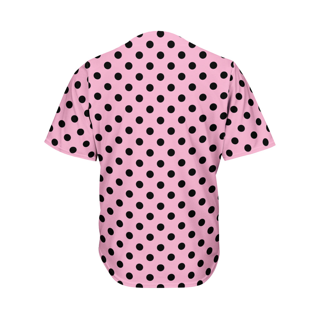 Pink And Black Polka Dot Pattern Print Men's Baseball Jersey