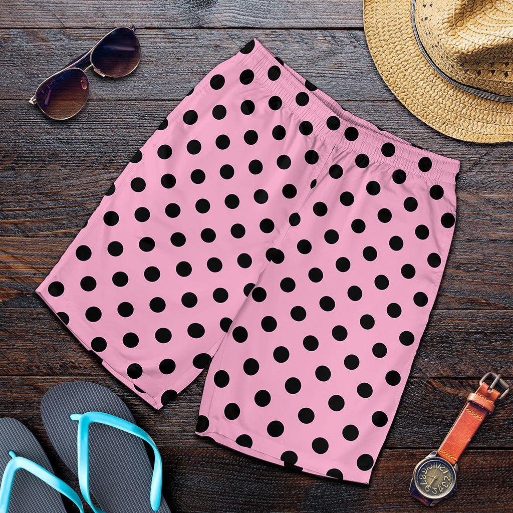 Pink And Black Polka Dot Pattern Print Men's Shorts