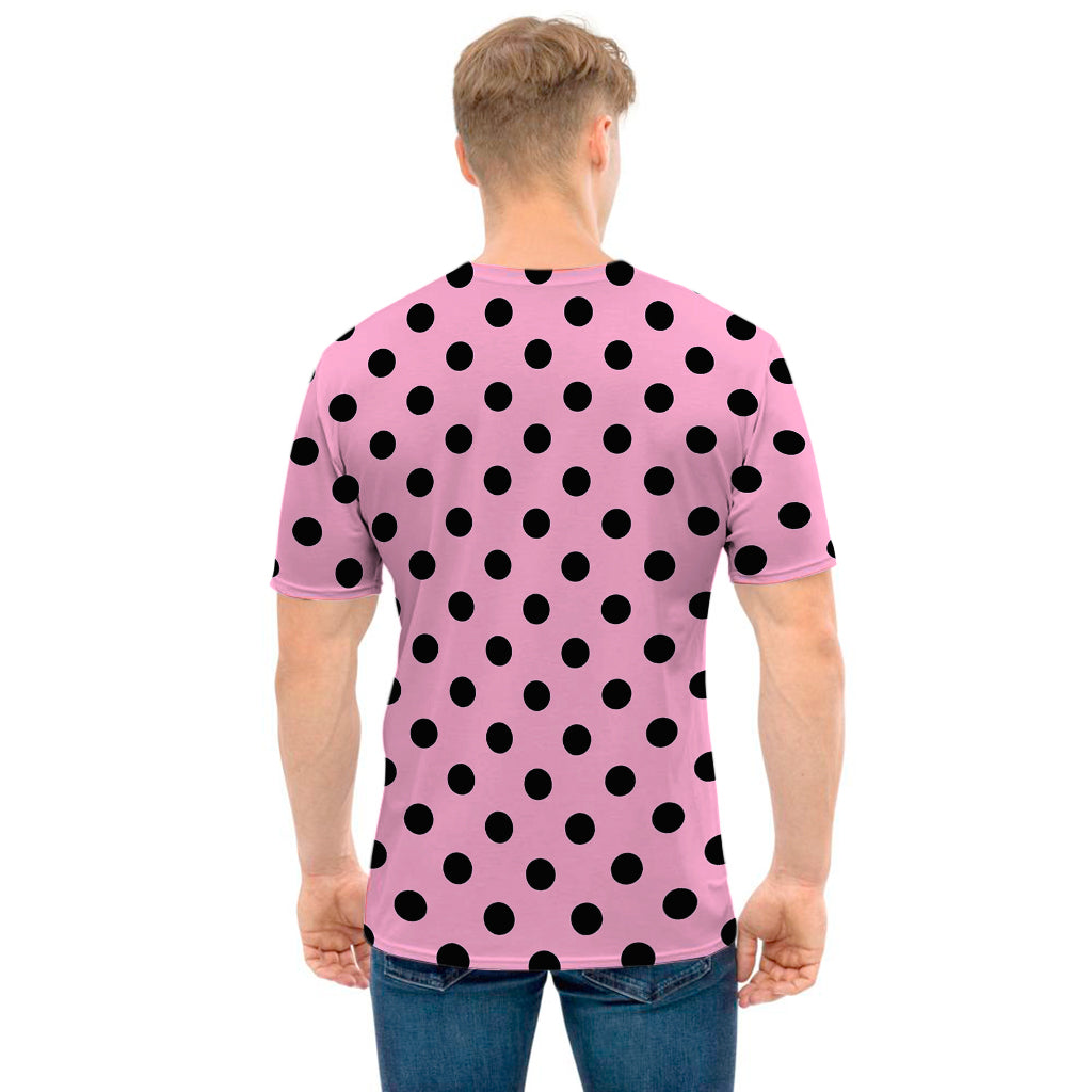Pink And Black Polka Dot Pattern Print Men's T-Shirt