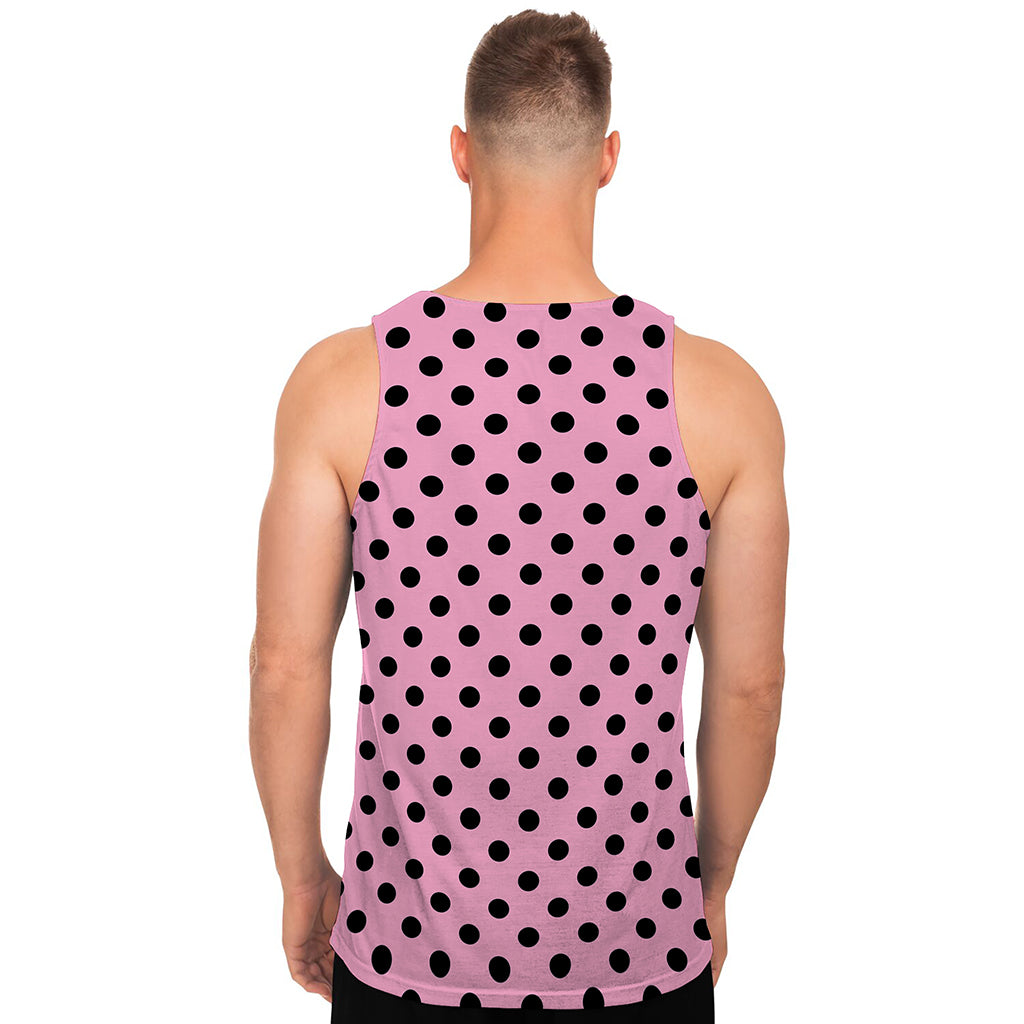 Pink And Black Polka Dot Pattern Print Men's Tank Top