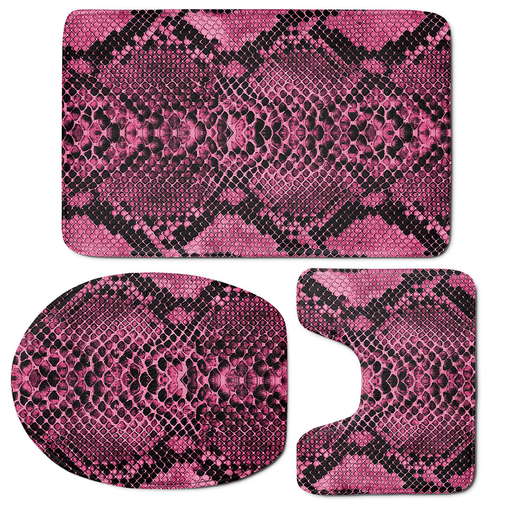 Pink And Black Snakeskin Print 3 Piece Bath Mat Set