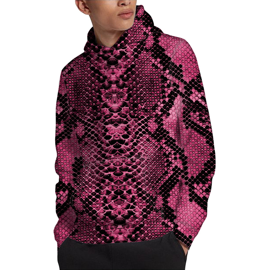 Pink And Black Snakeskin Print Pullover Hoodie