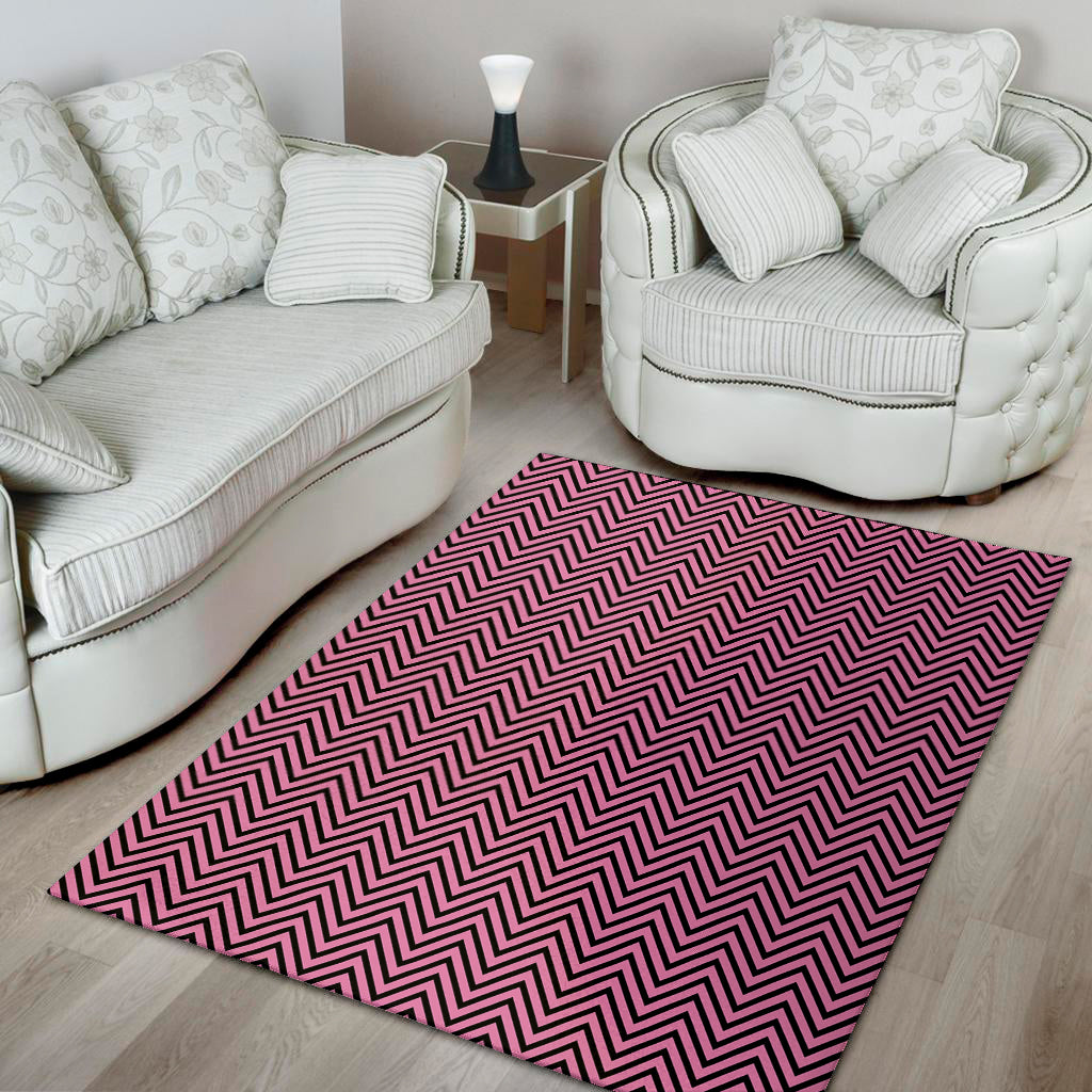Pink And Black Zigzag Pattern Print Area Rug