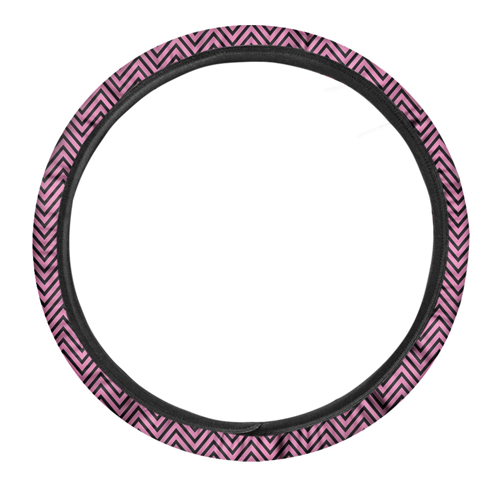 Pink And Black Zigzag Pattern Print Car Steering Wheel Cover