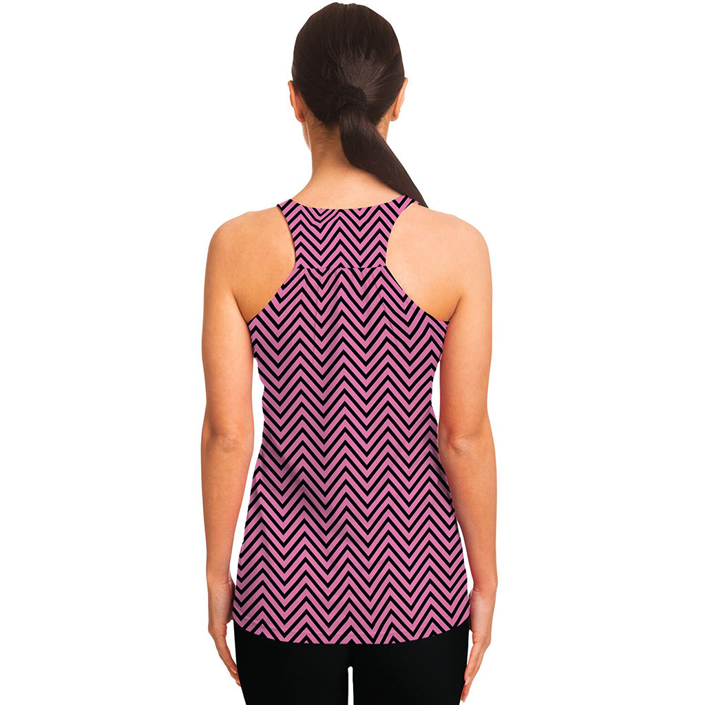 Pink And Black Zigzag Pattern Print Women's Racerback Tank Top