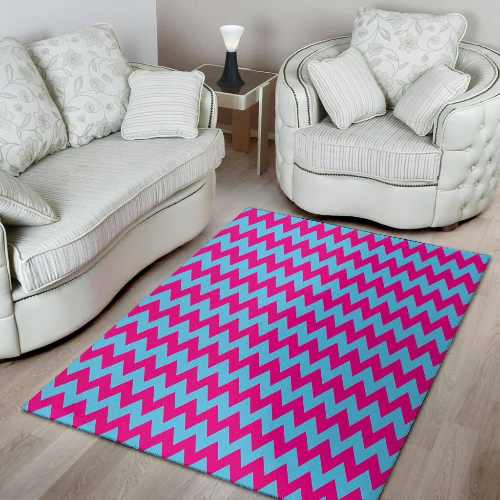 Pink And Blue Chevron Pattern Print Area Rug