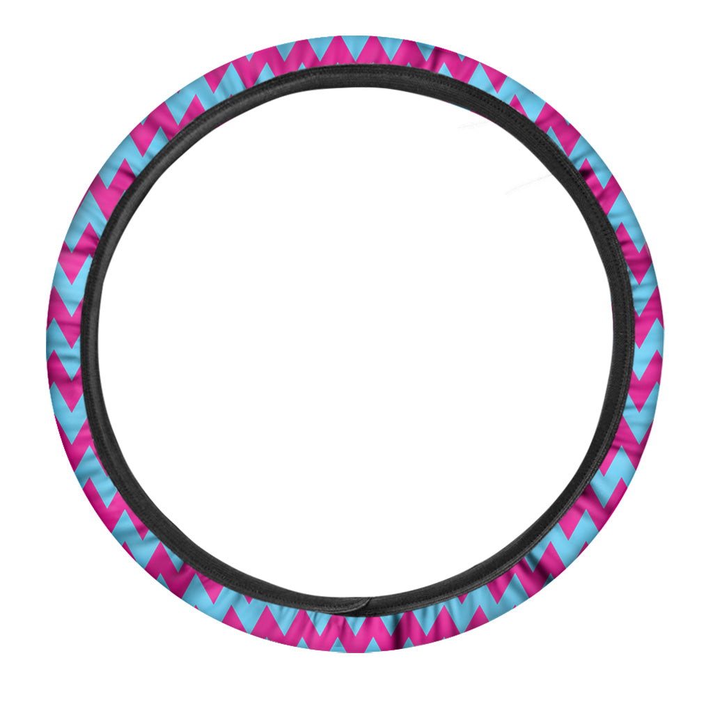 Pink And Blue Chevron Pattern Print Car Steering Wheel Cover