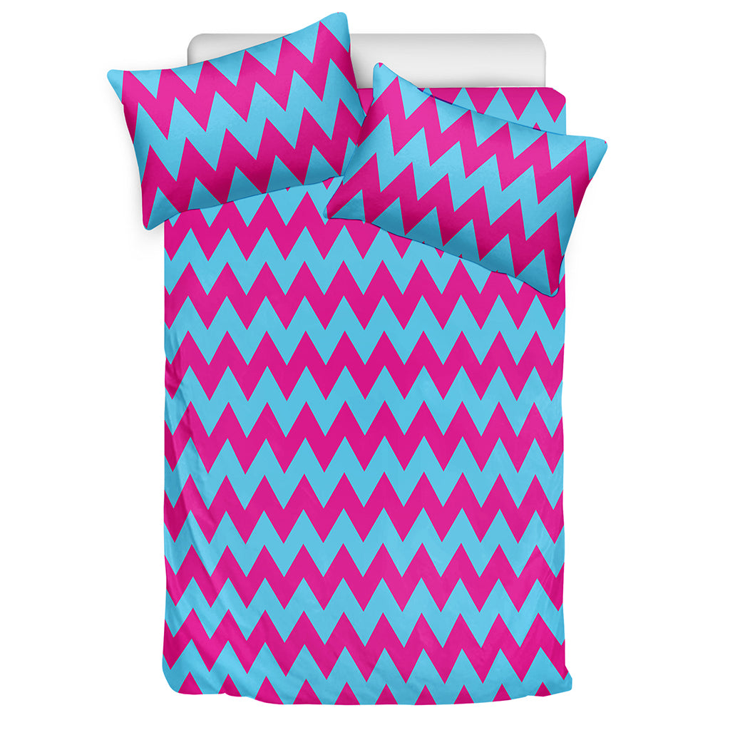 Pink And Blue Chevron Pattern Print Duvet Cover Bedding Set
