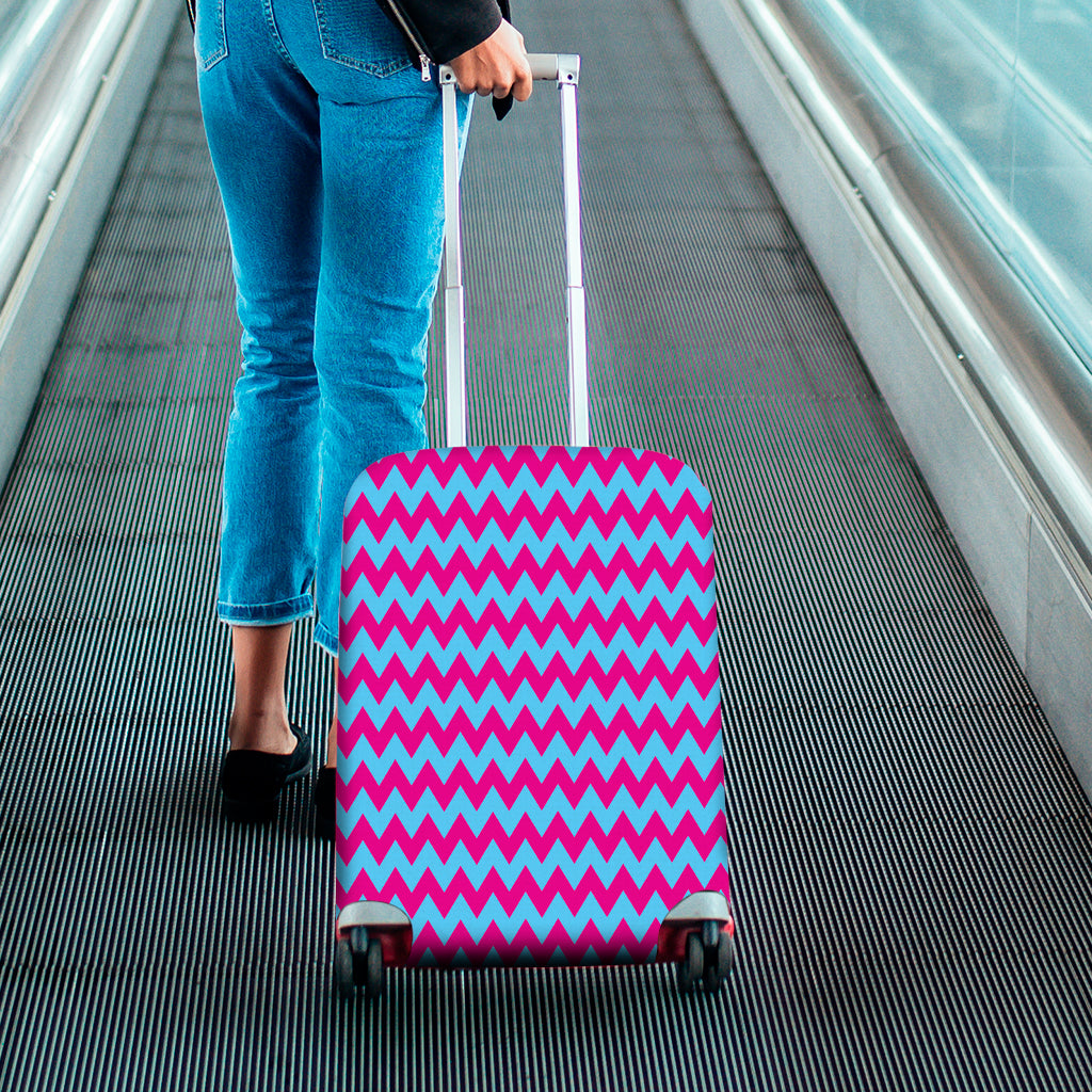 Pink And Blue Chevron Pattern Print Luggage Cover