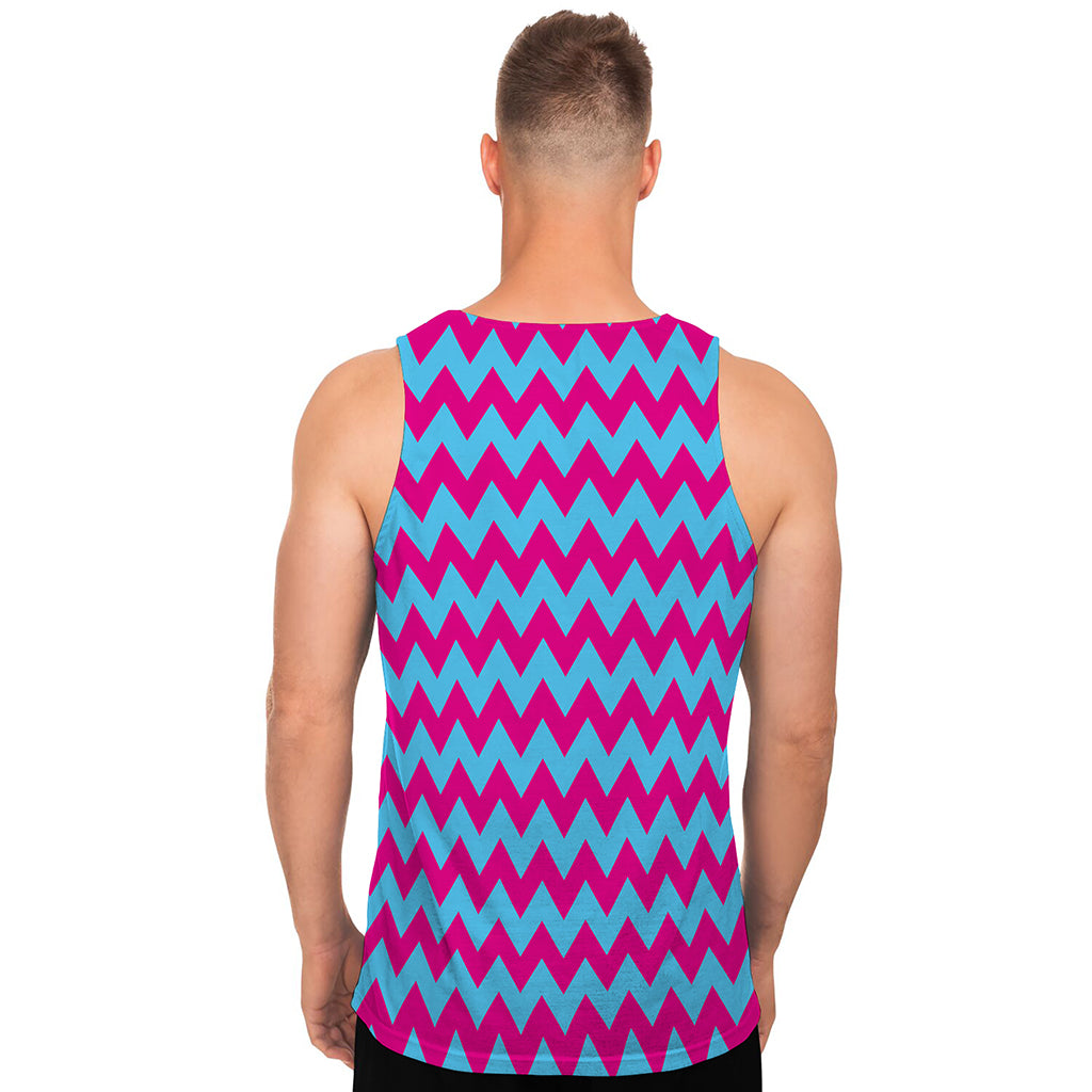Pink And Blue Chevron Pattern Print Men's Tank Top