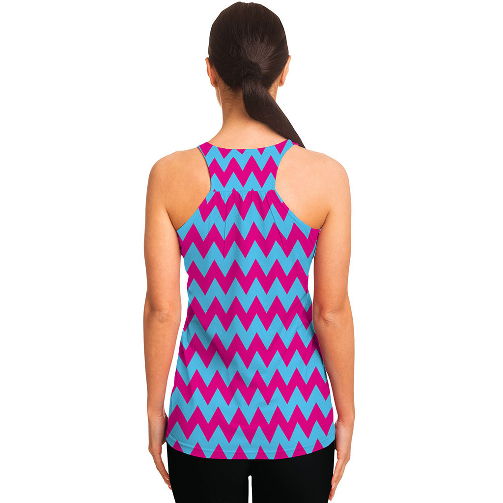 Pink And Blue Chevron Pattern Print Women's Racerback Tank Top