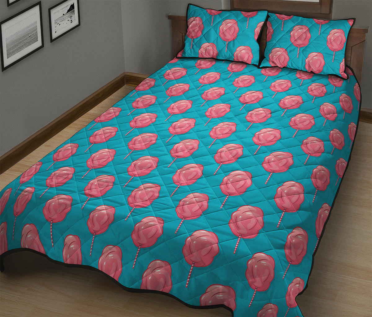 Pink And Blue Cotton Candy Pattern Print Quilt Bed Set