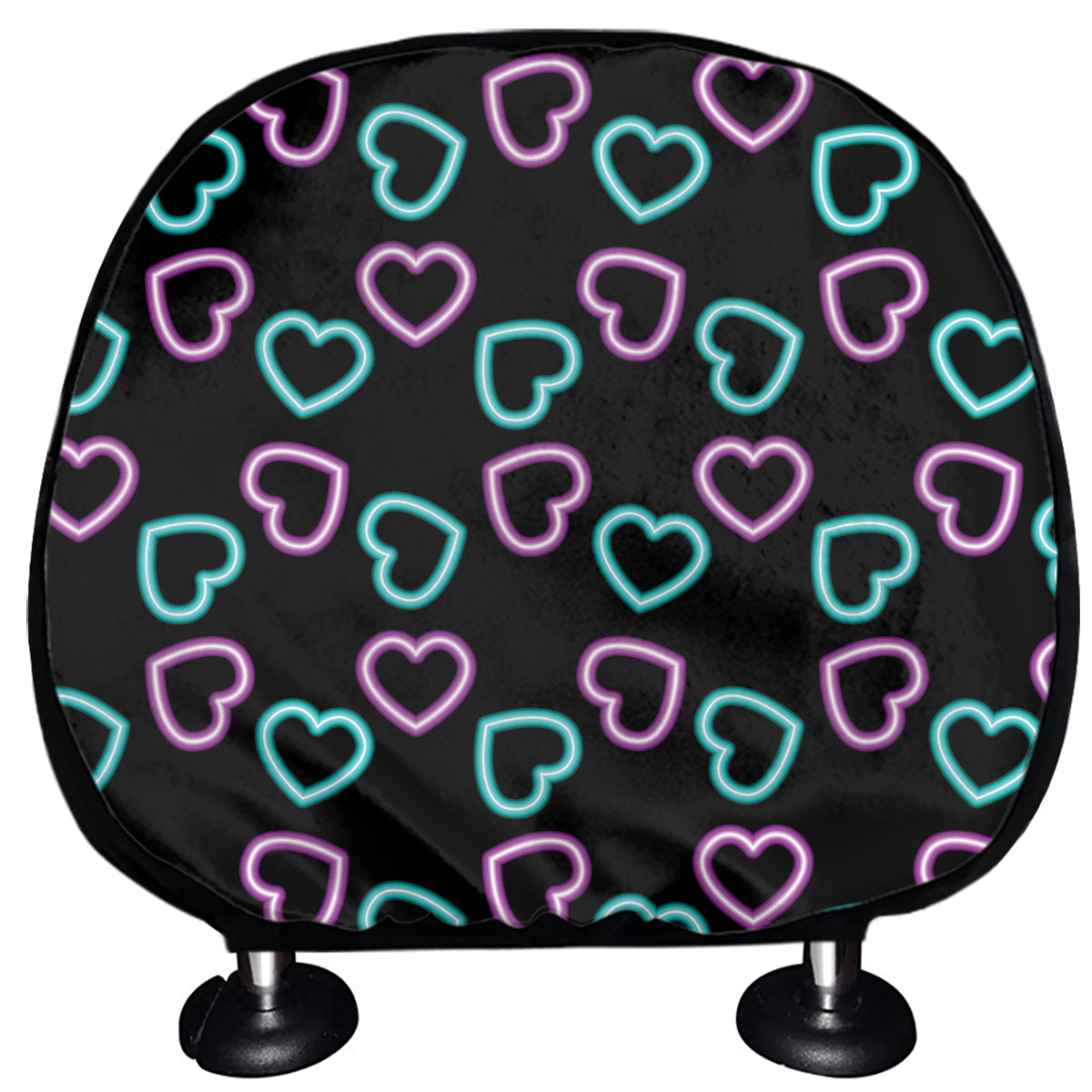 Pink And Blue Lights Heart Pattern Print Car Headrest Covers