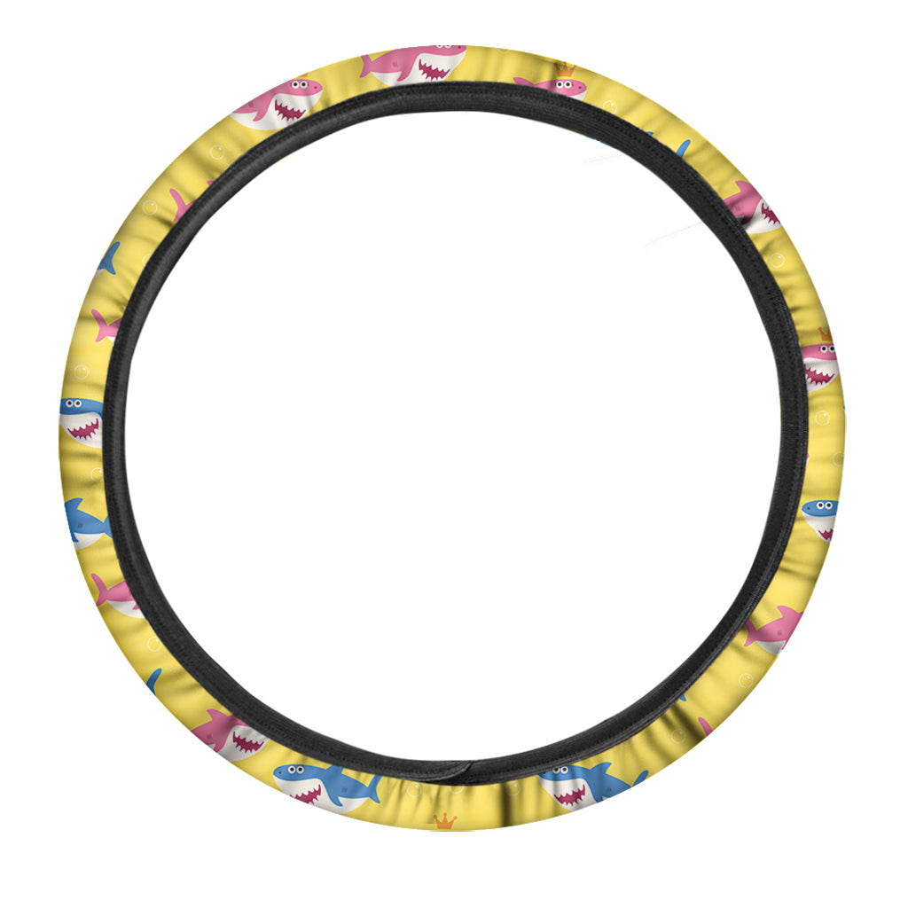 Pink And Blue Shark Pattern Print Car Steering Wheel Cover