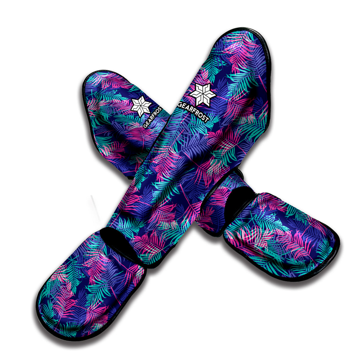 Pink And Blue Tropical Palm Leaf Print Muay Thai Shin Guard