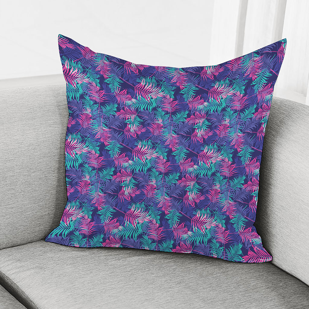 Pink And Blue Tropical Palm Leaf Print Pillow Cover
