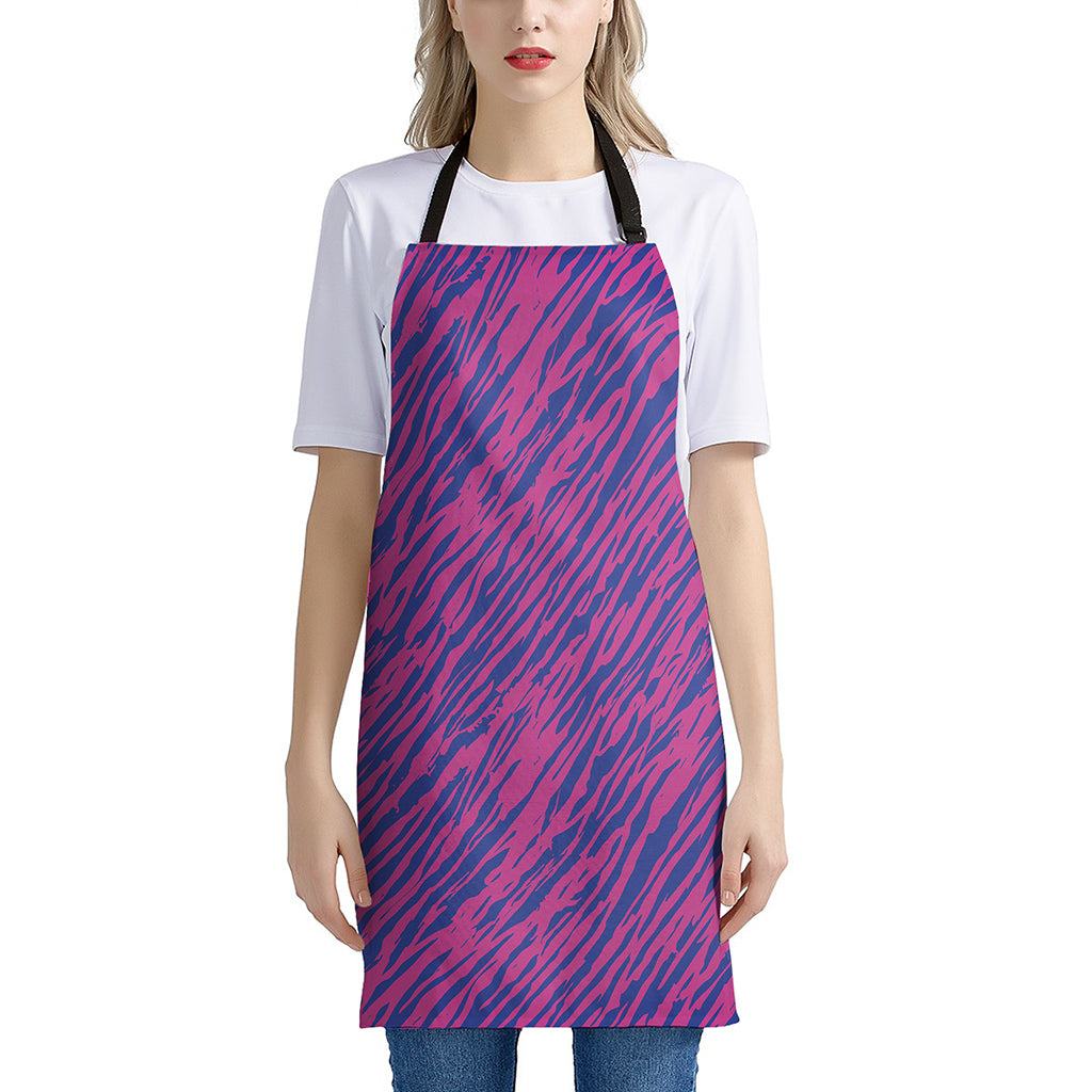 Pink And Blue Zebra Stripes Print Apron