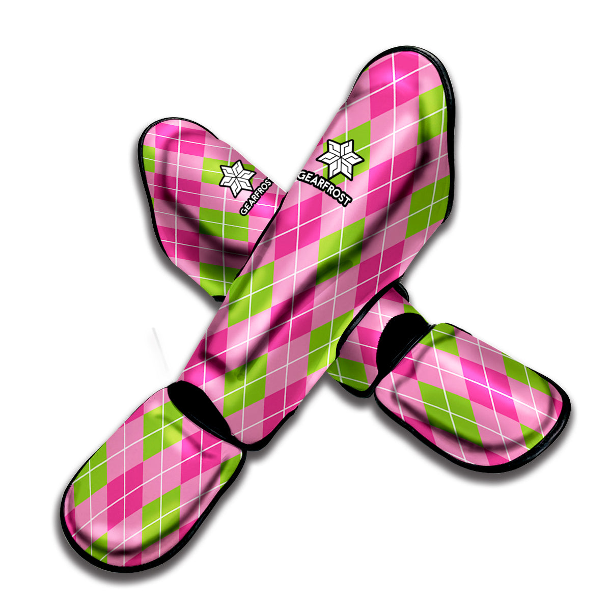 Pink And Green Argyle Pattern Print Muay Thai Shin Guard