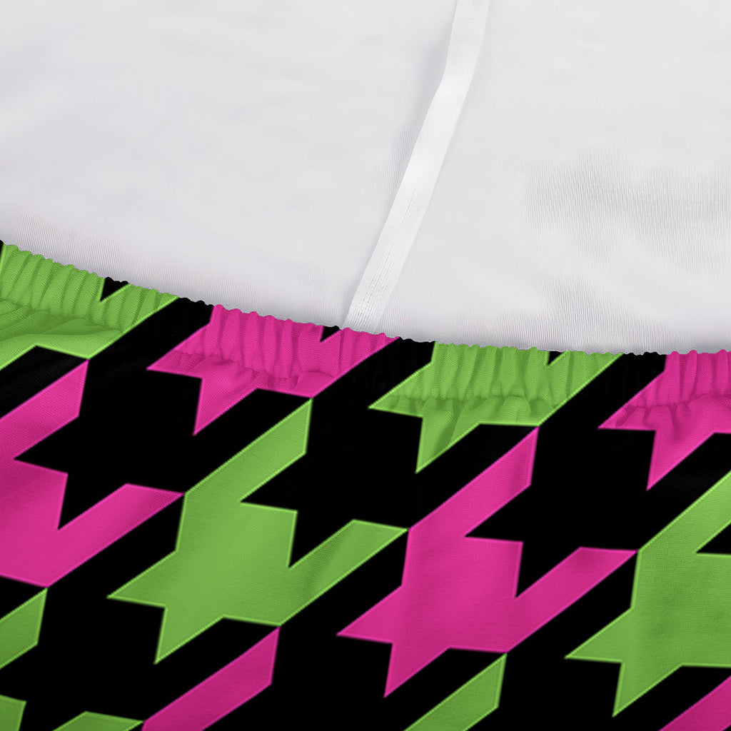 Pink And Green Houndstooth Pattern Print Sofa Cover