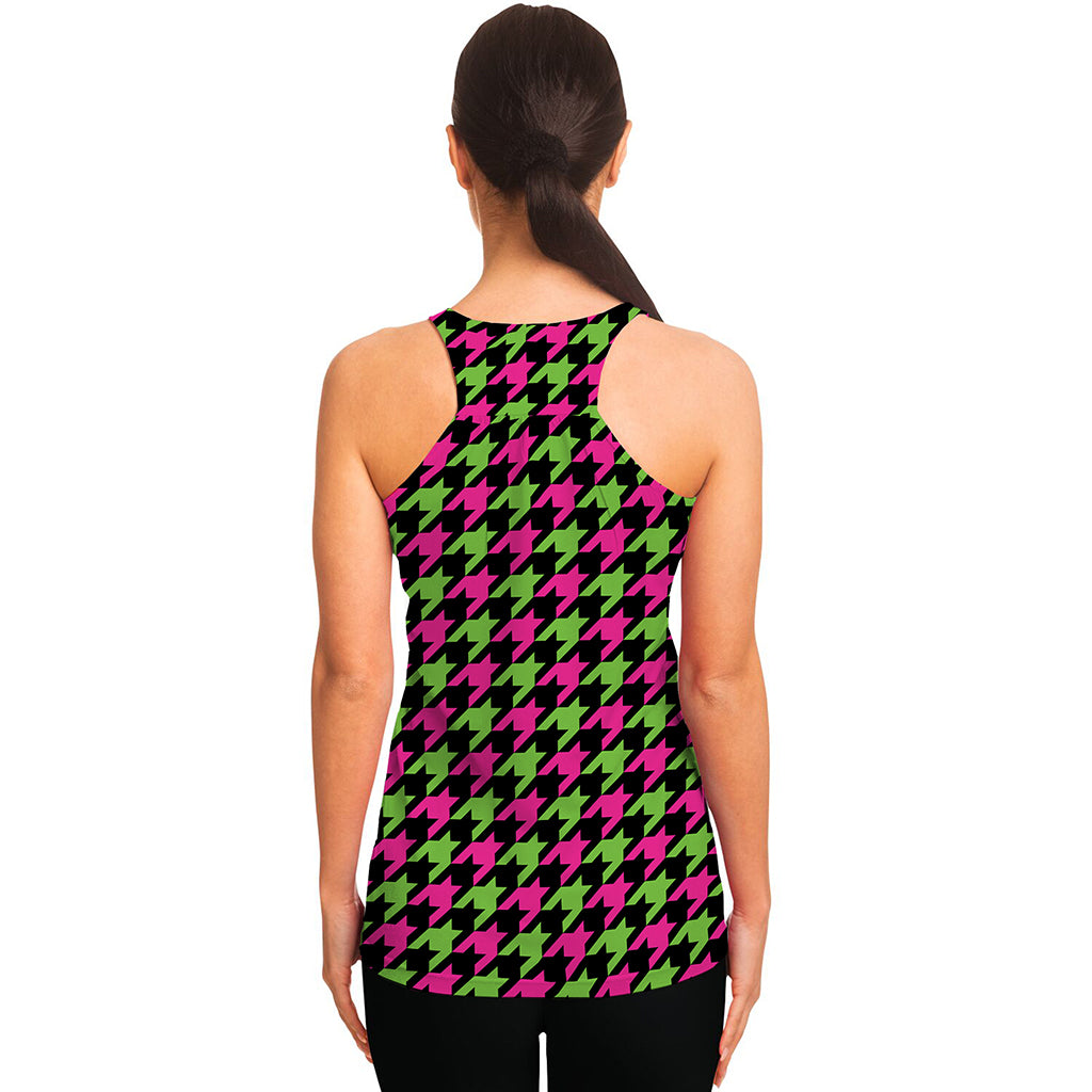 Pink And Green Houndstooth Pattern Print Women's Racerback Tank Top