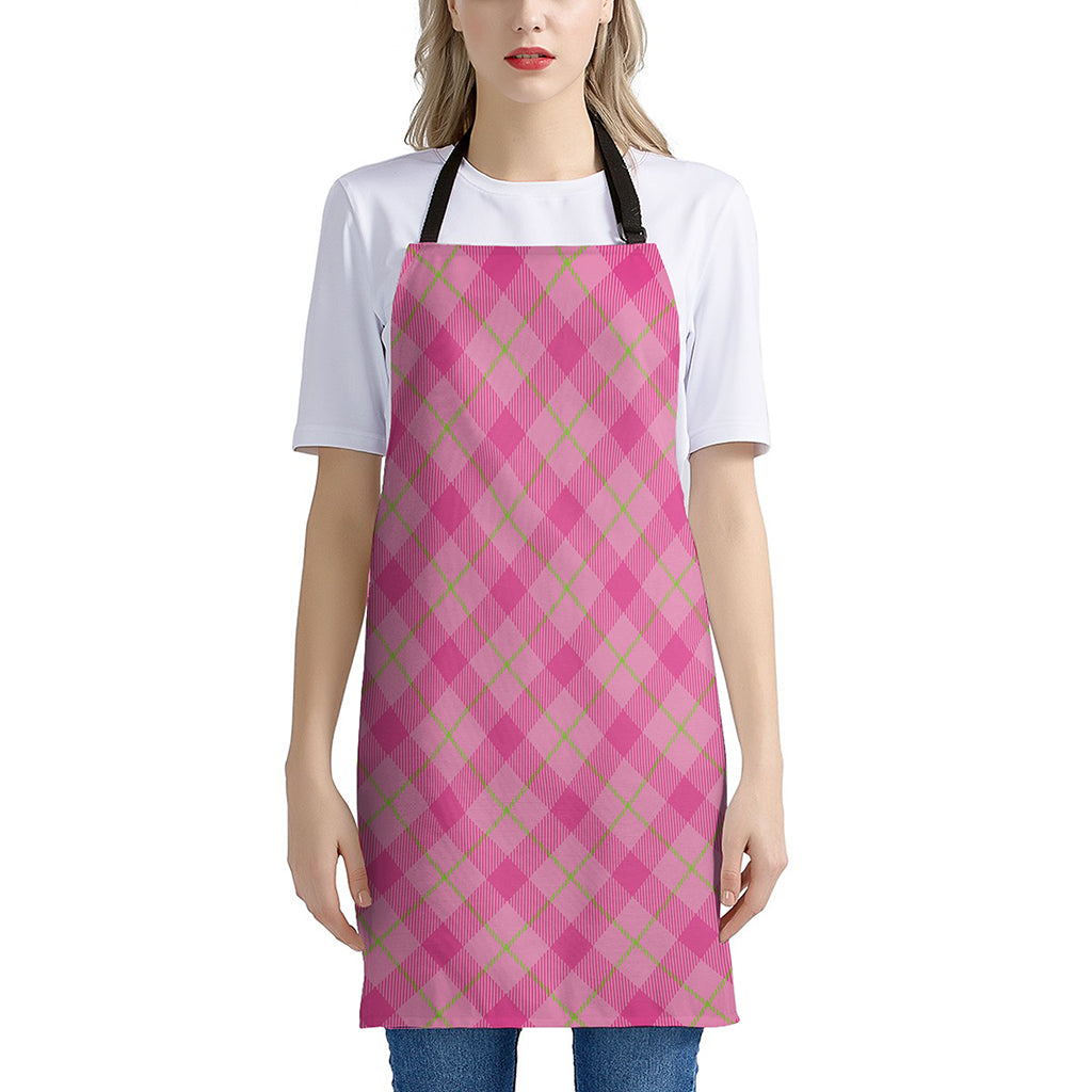 Pink And Green Plaid Pattern Print Apron