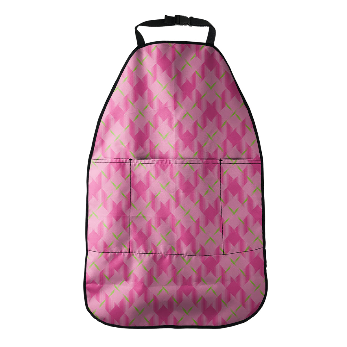 Pink And Green Plaid Pattern Print Car Seat Organizers