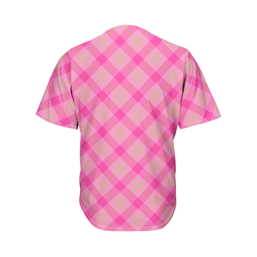 Pink And Green Plaid Pattern Print Men's Baseball Jersey