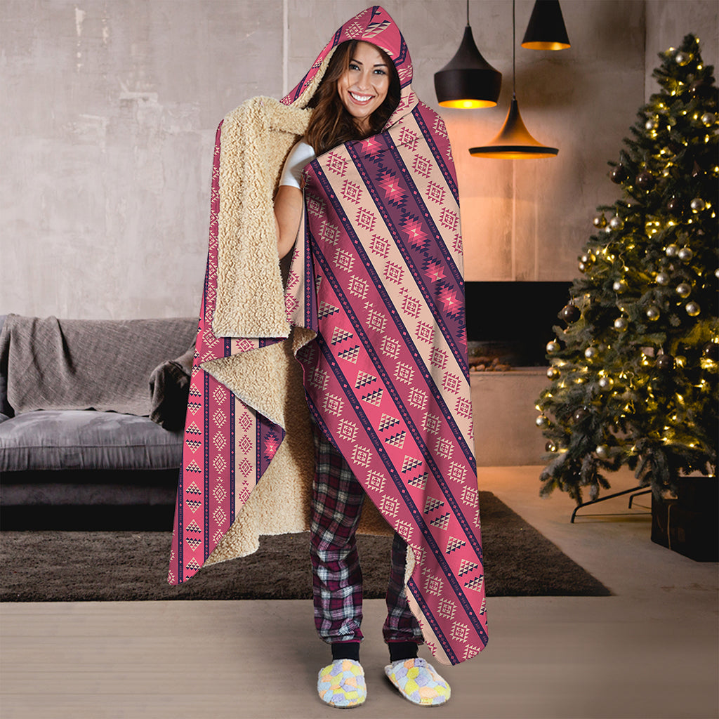 Pink And Purple Southwestern Print Hooded Blanket