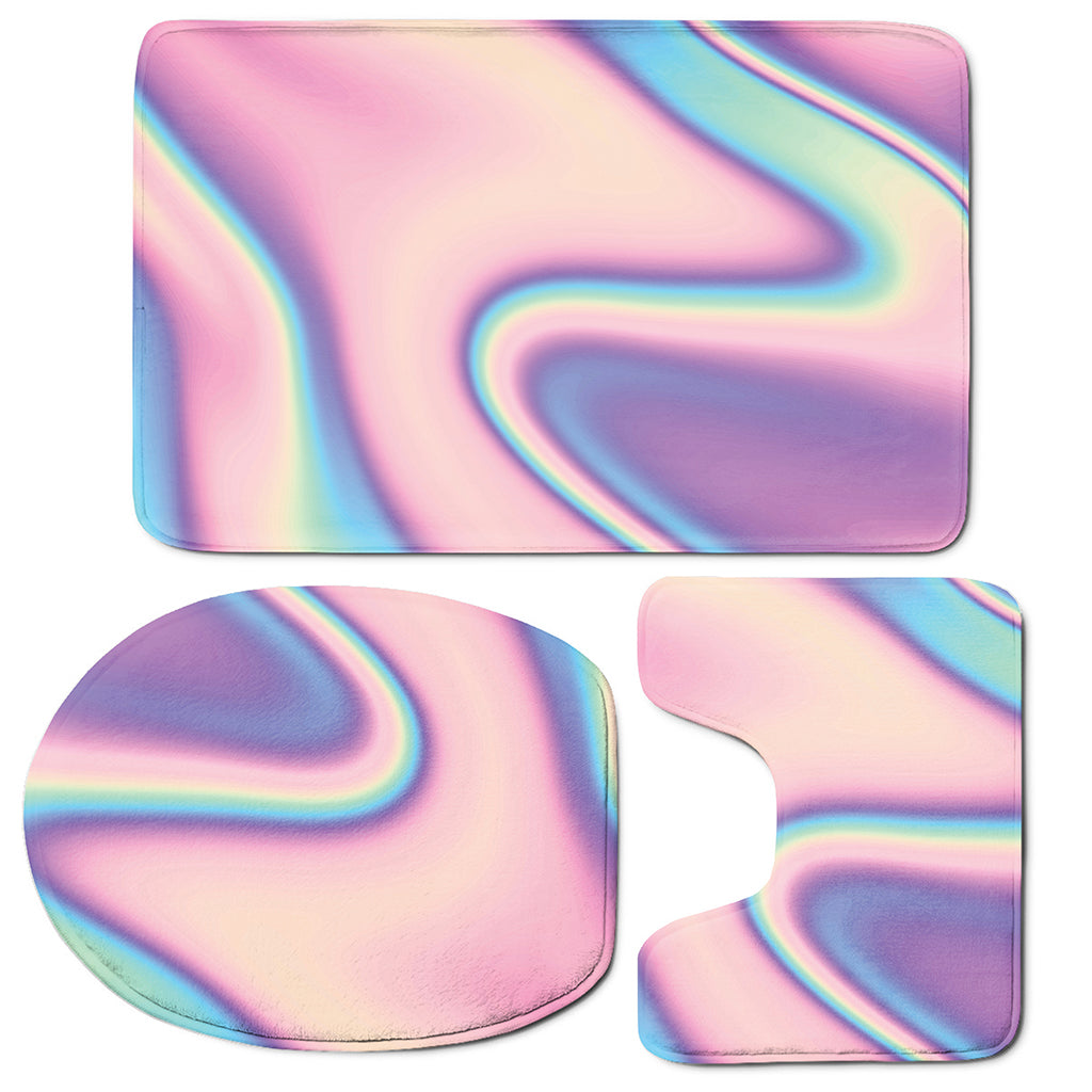 Pink And Teal Holographic Print 3 Piece Bath Mat Set