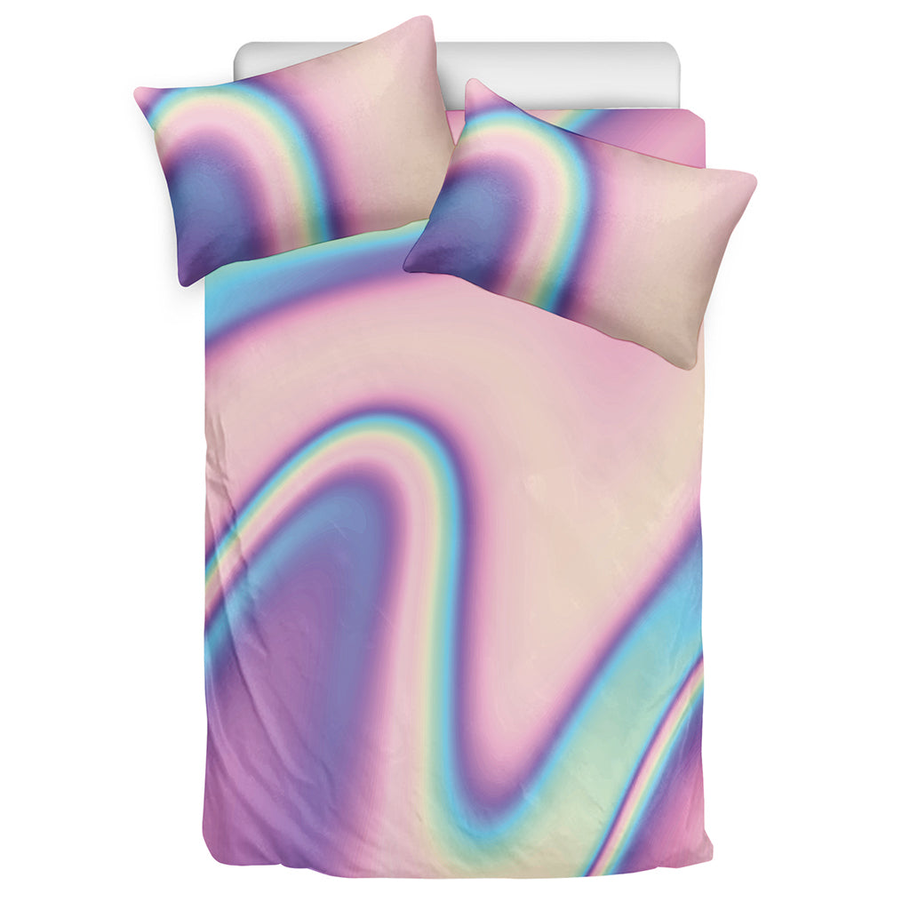 Pink And Teal Holographic Print Duvet Cover Bedding Set