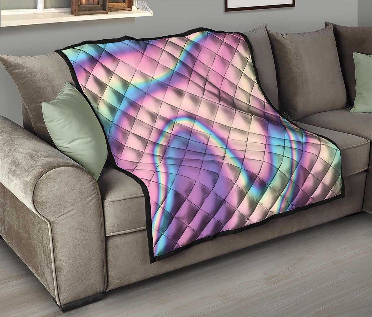 Pink And Teal Holographic Print Quilt