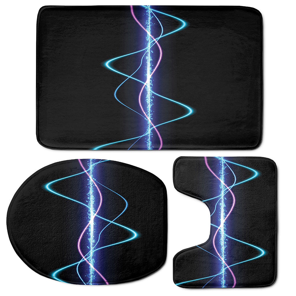 Pink And Teal Sound Wave Print 3 Piece Bath Mat Set