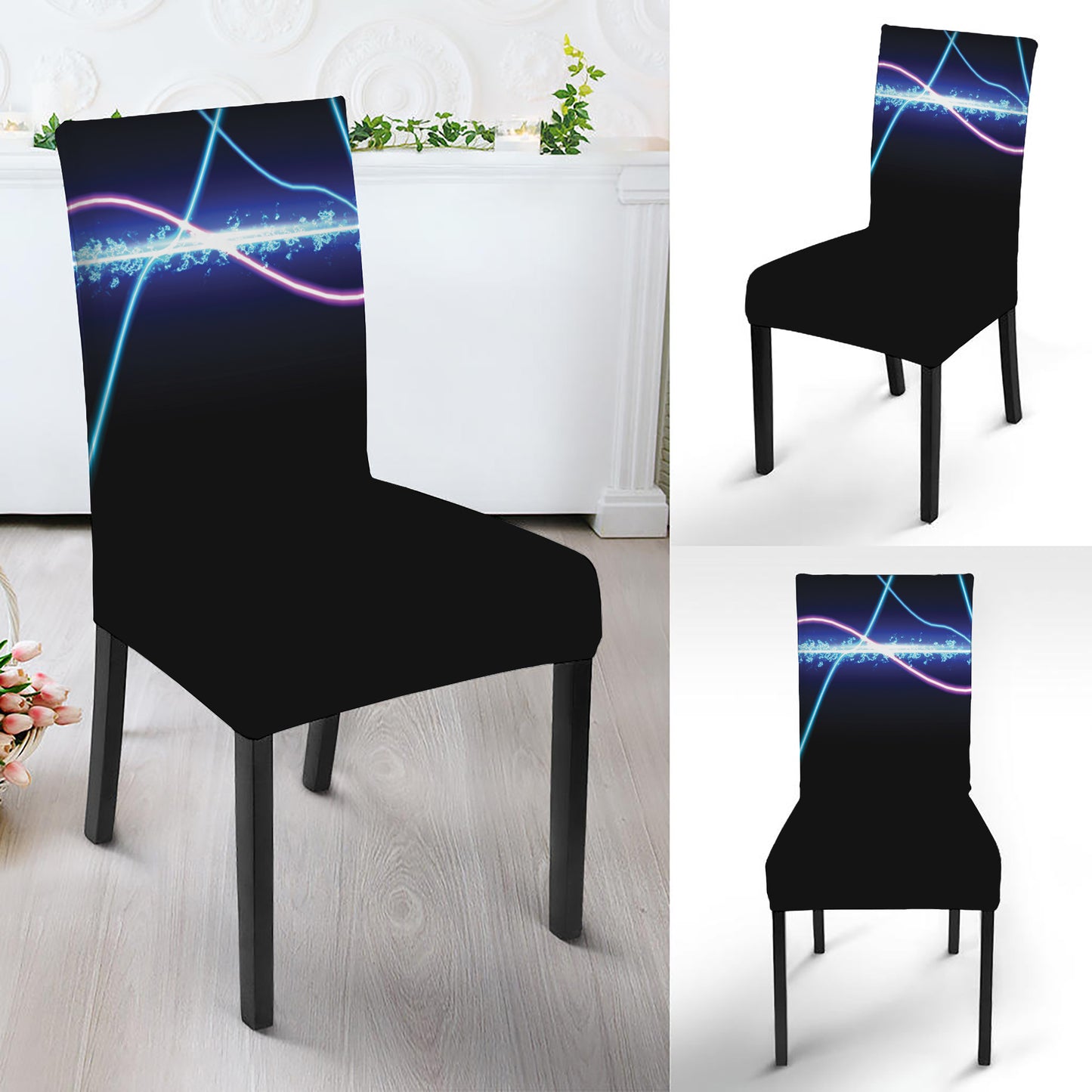 Pink And Teal Sound Wave Print Dining Chair Slipcover