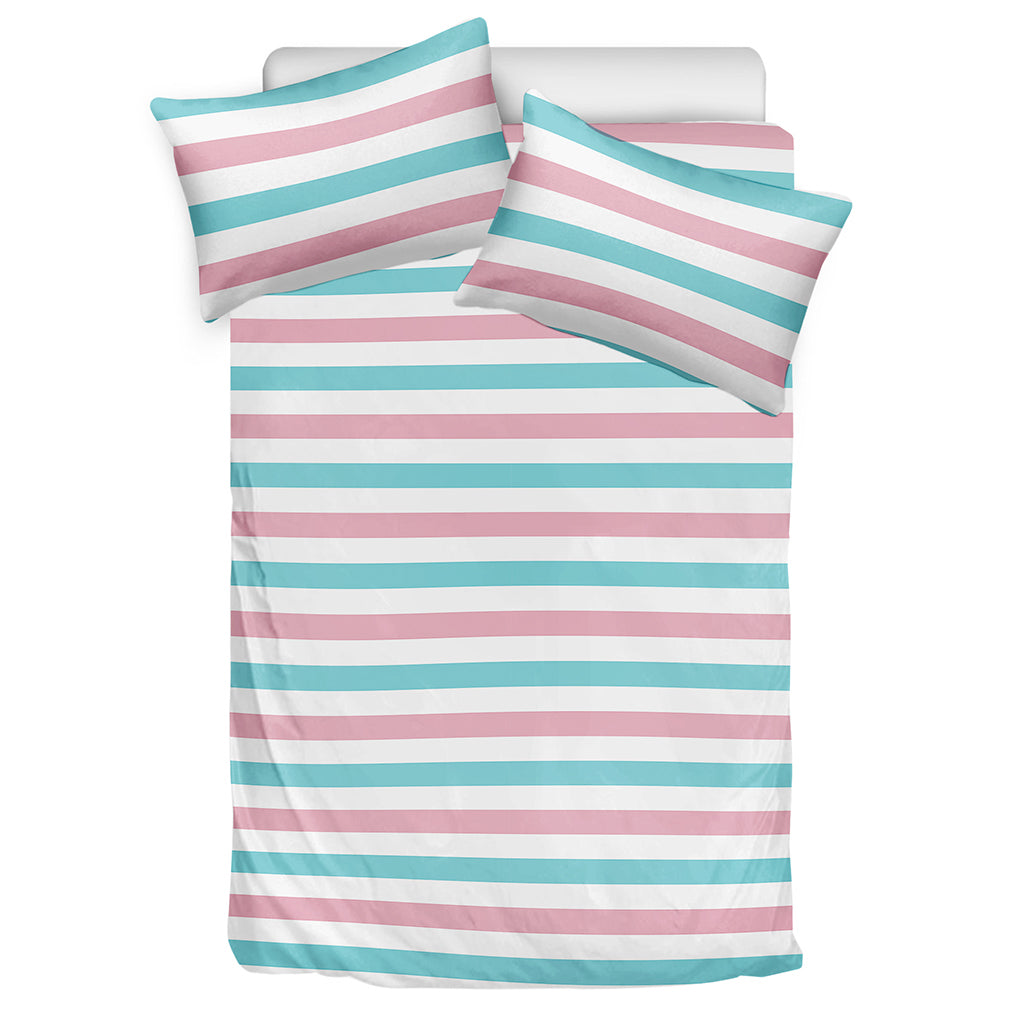 Pink And Teal Striped Pattern Print Duvet Cover Bedding Set