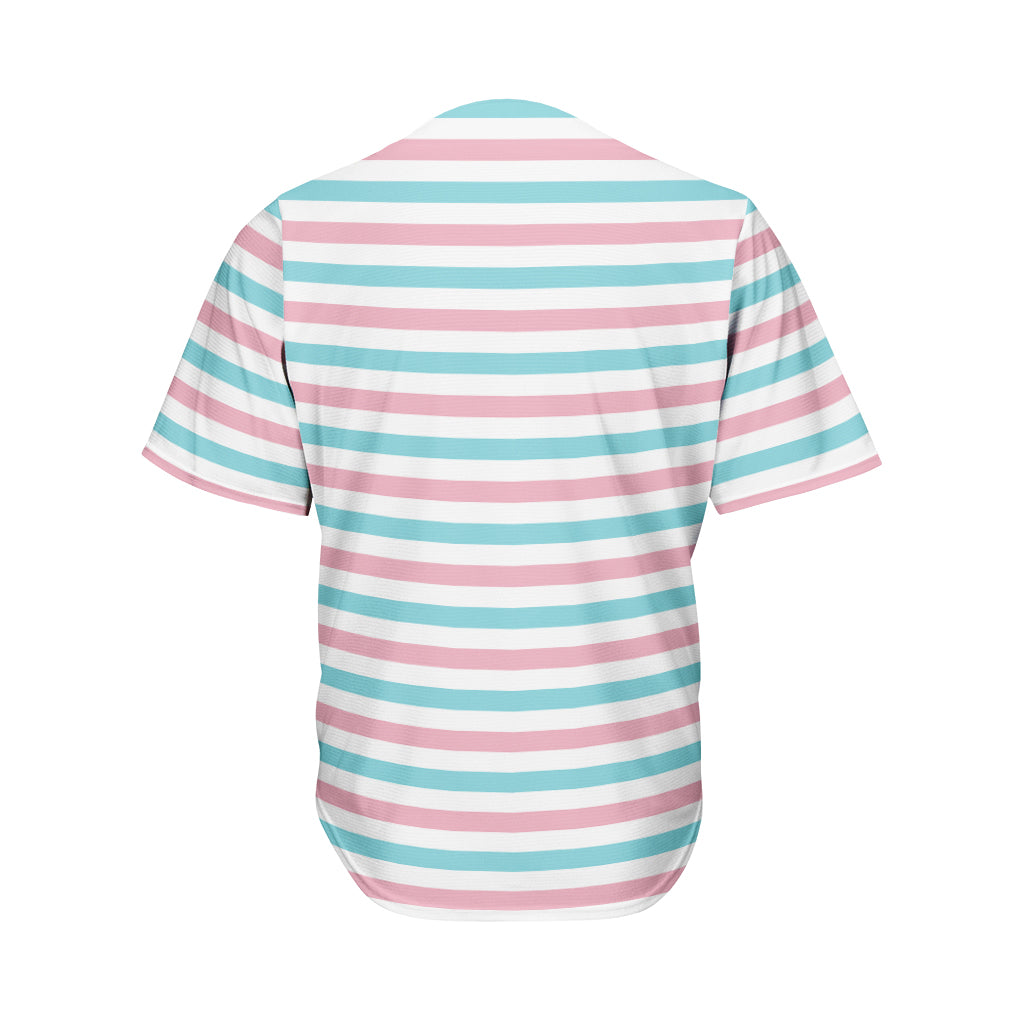 Pink And Teal Striped Pattern Print Men's Baseball Jersey