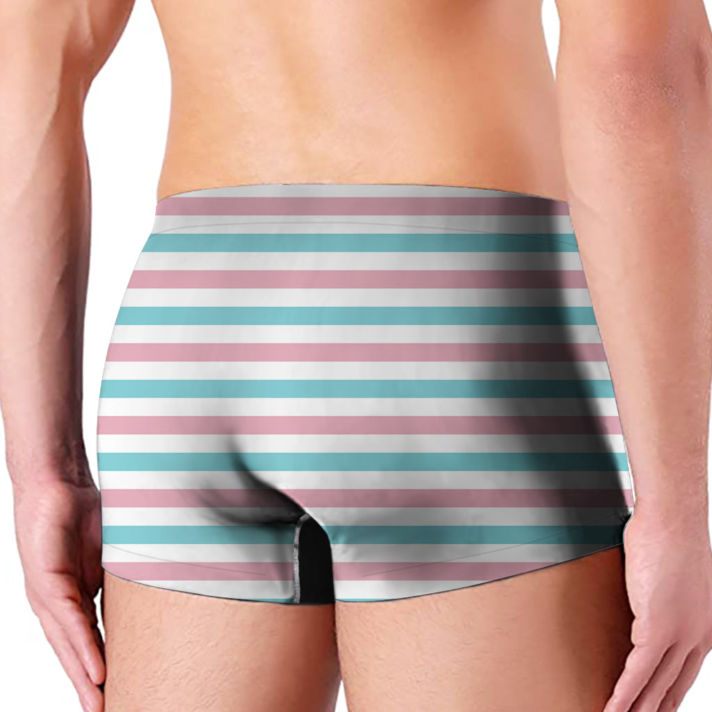 Pink And Teal Striped Pattern Print Men's Boxer Briefs