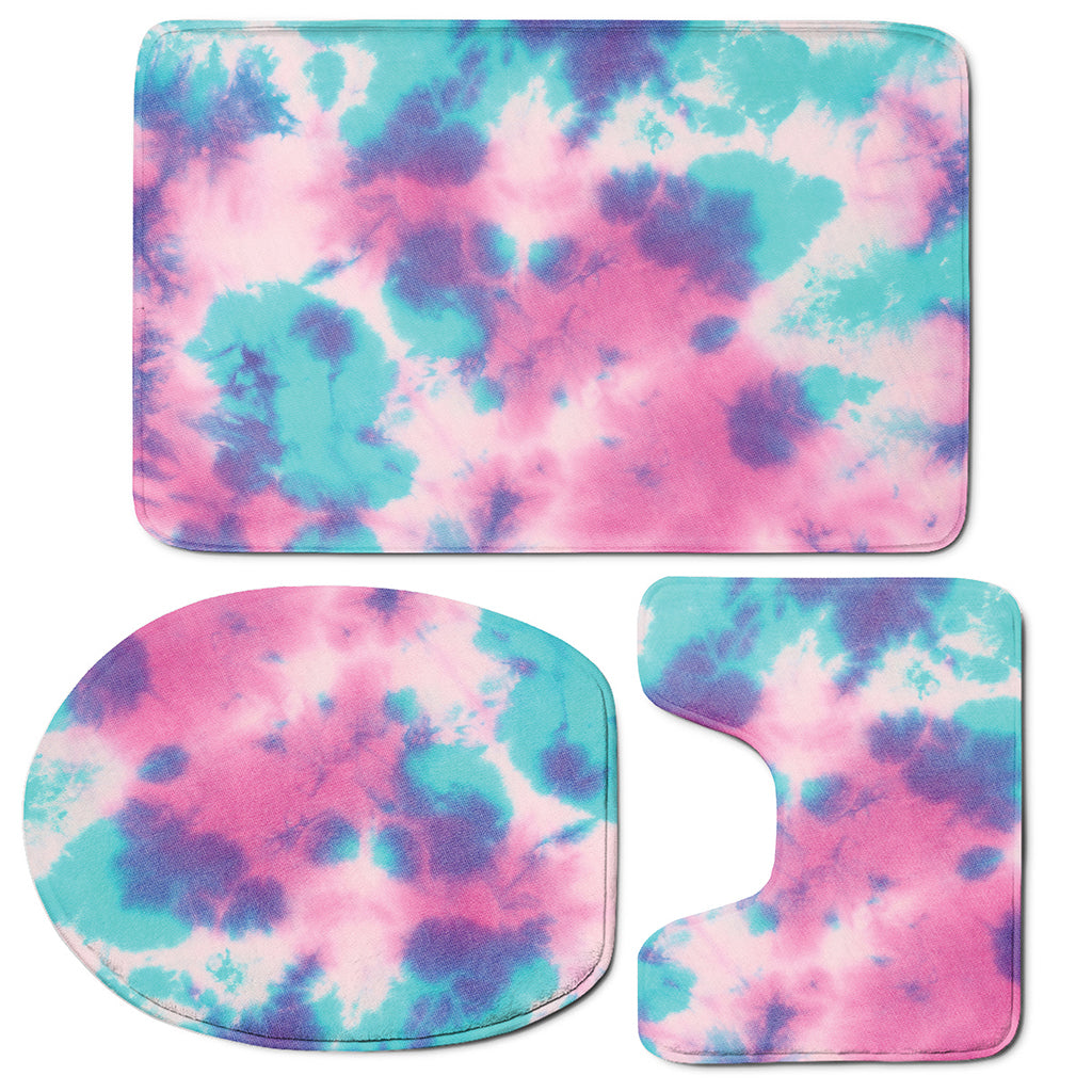 Pink And Teal Tie Dye Print 3 Piece Bath Mat Set
