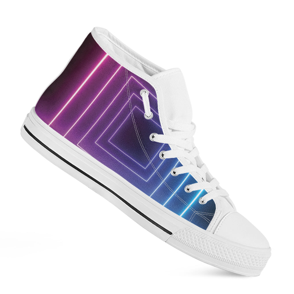 Pink And Teal Tunnel Lights Print White High Top Shoes