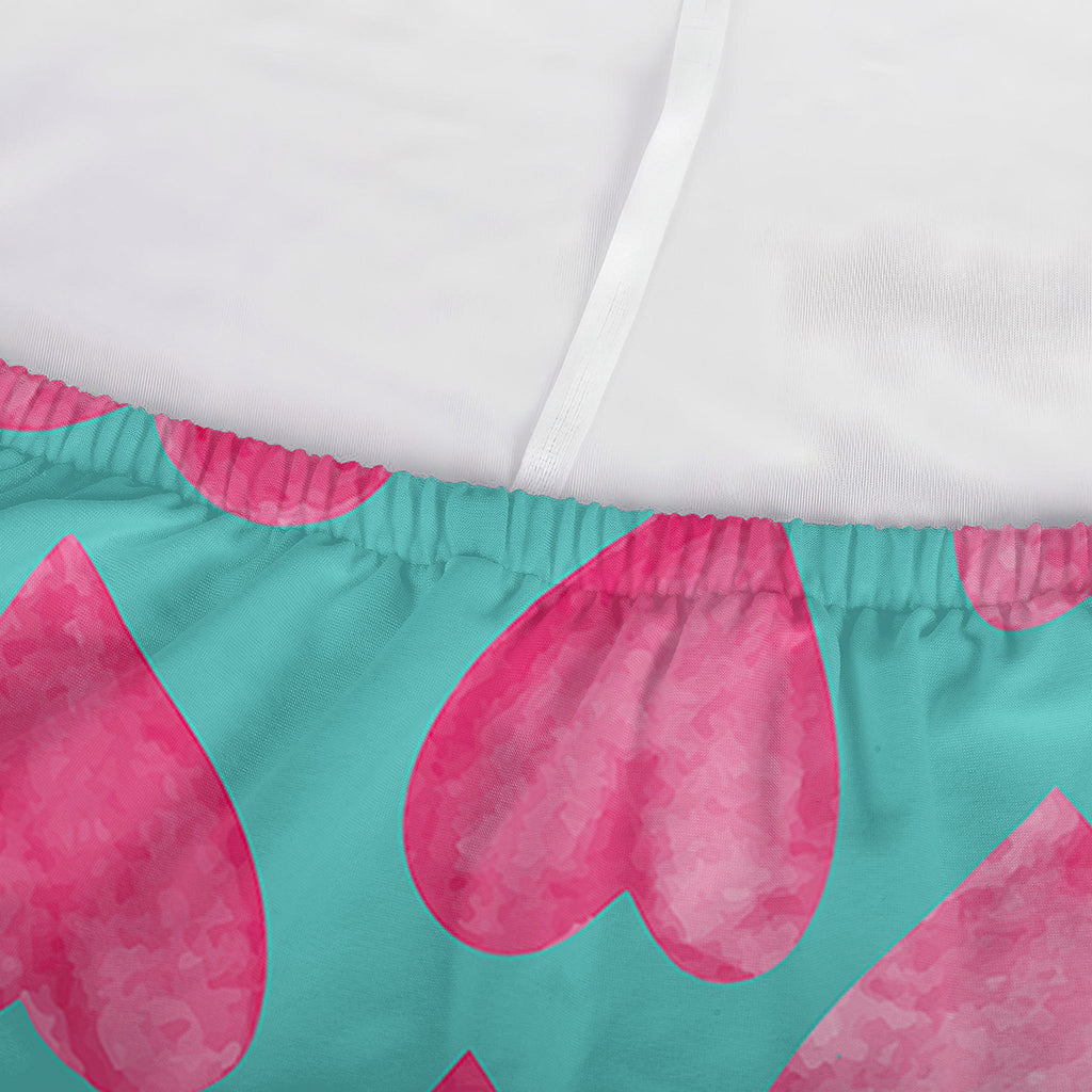 Pink And Teal Watercolor Heart Print Sofa Cover