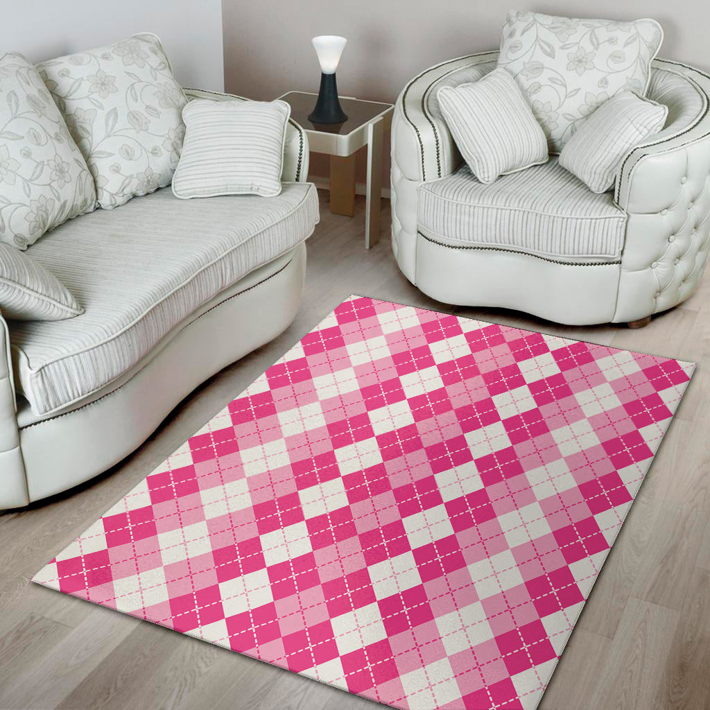 Pink And White Argyle Pattern Print Area Rug