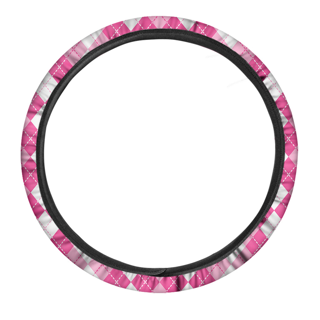Pink And White Argyle Pattern Print Car Steering Wheel Cover