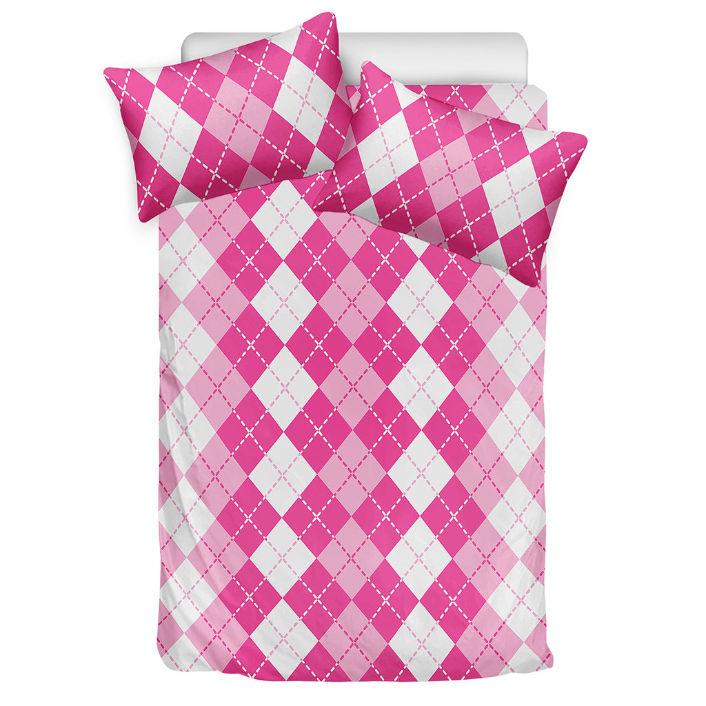 Pink And White Argyle Pattern Print Duvet Cover Bedding Set