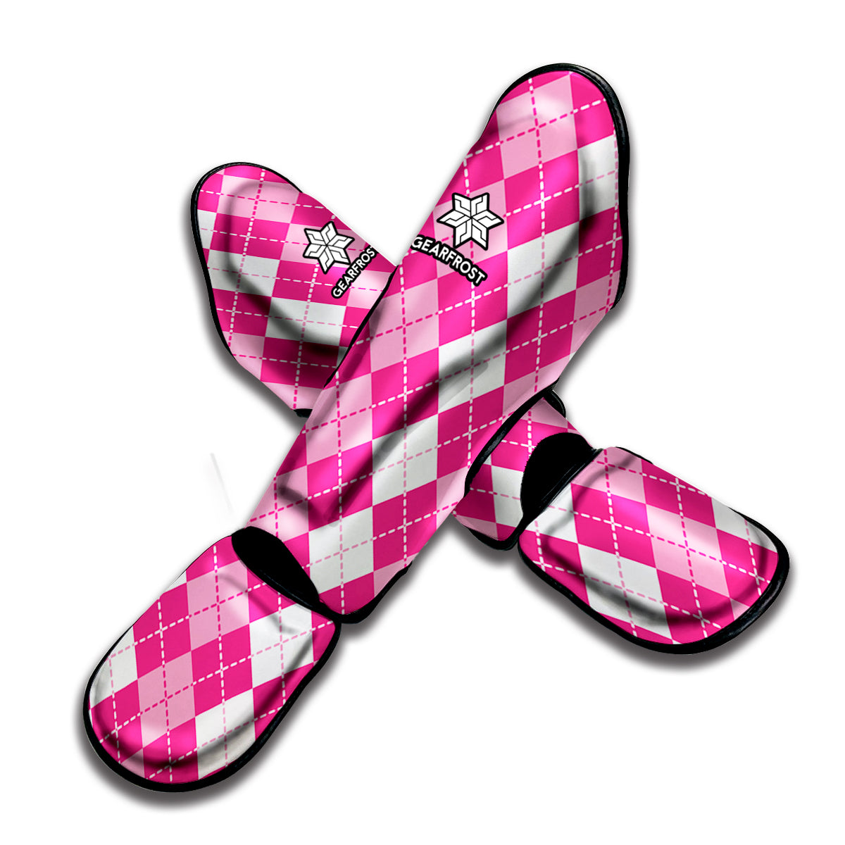 Pink And White Argyle Pattern Print Muay Thai Shin Guard