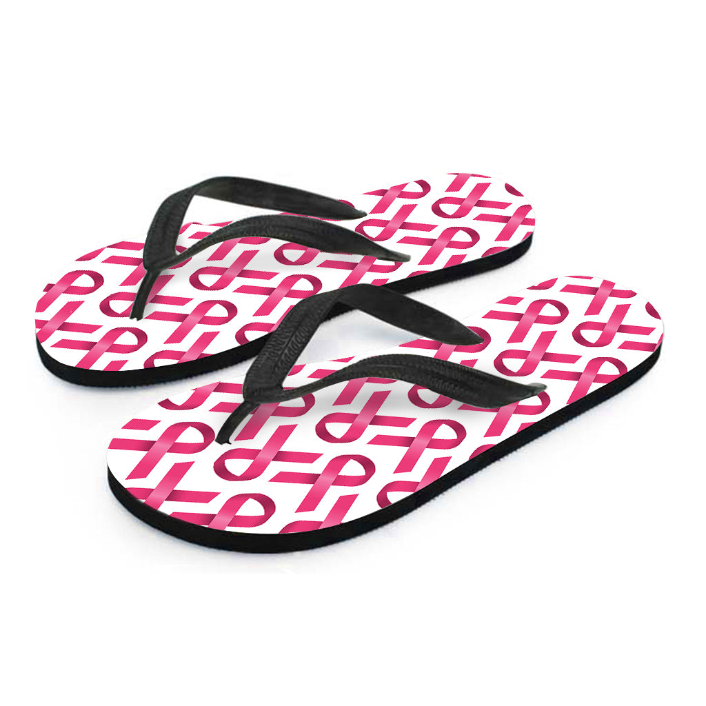 Pink And White Breast Cancer Print Flip Flops