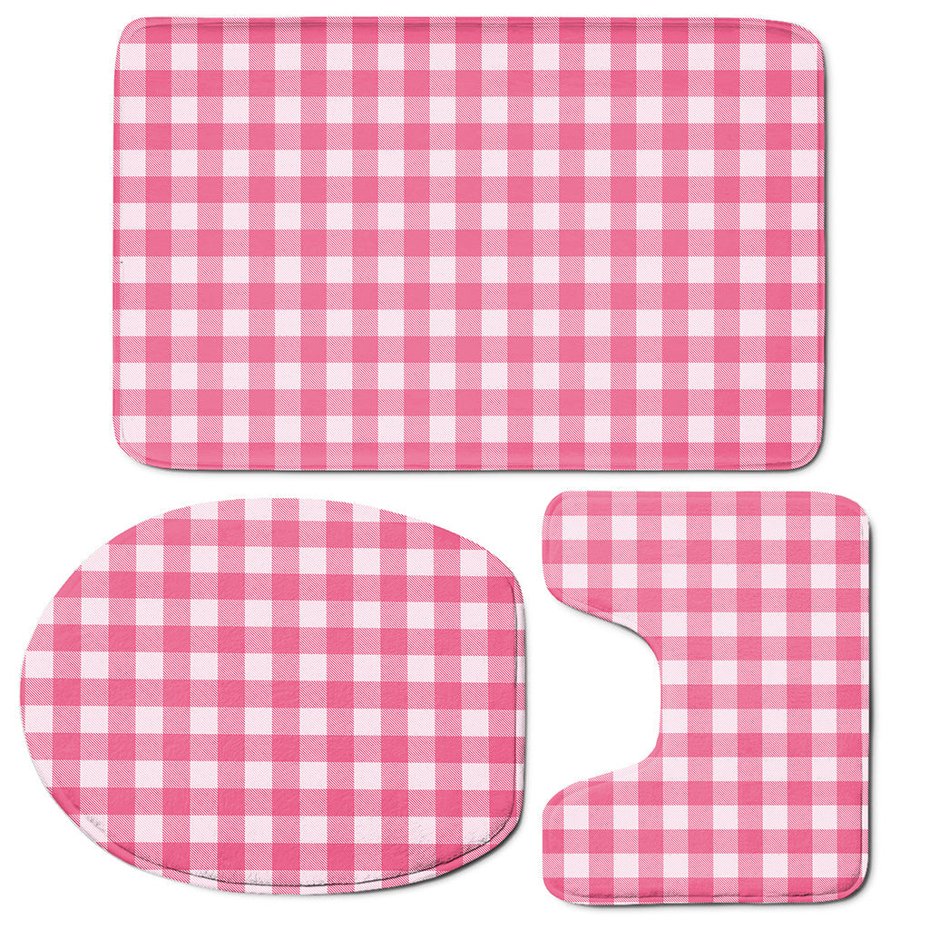 Pink And White Buffalo Check Print 3 Piece Bath Mat Set