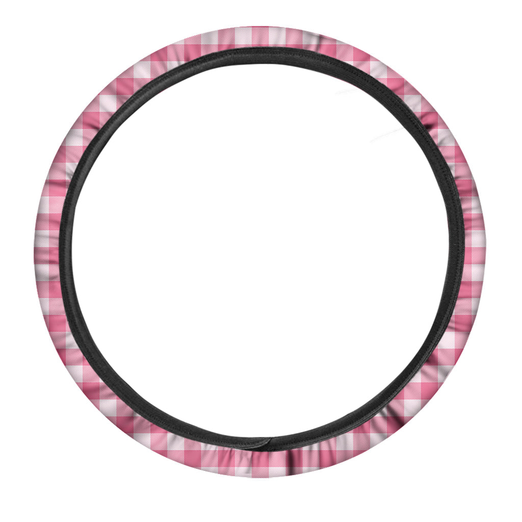 Pink And White Buffalo Check Print Car Steering Wheel Cover