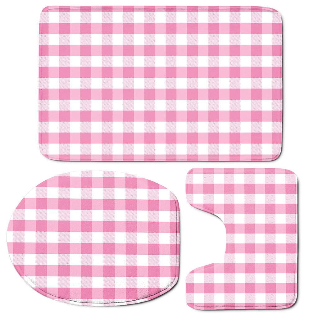 Pink And White Check Pattern Print 3 Piece Bath Mat Set