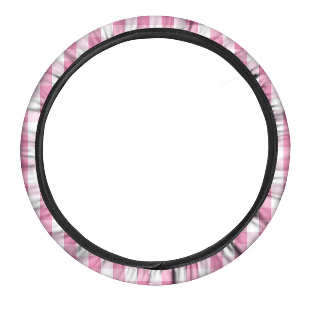 Pink And White Check Pattern Print Car Steering Wheel Cover