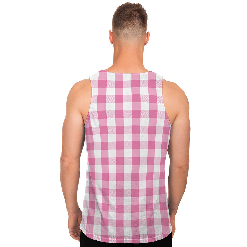 Pink And White Check Pattern Print Men's Tank Top